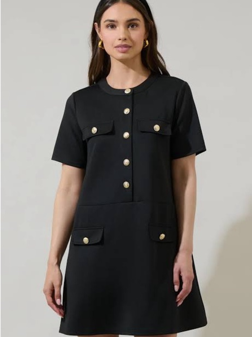 Sugarlips NWT Black Short Sleeve Shift Dress with Gold Buttons